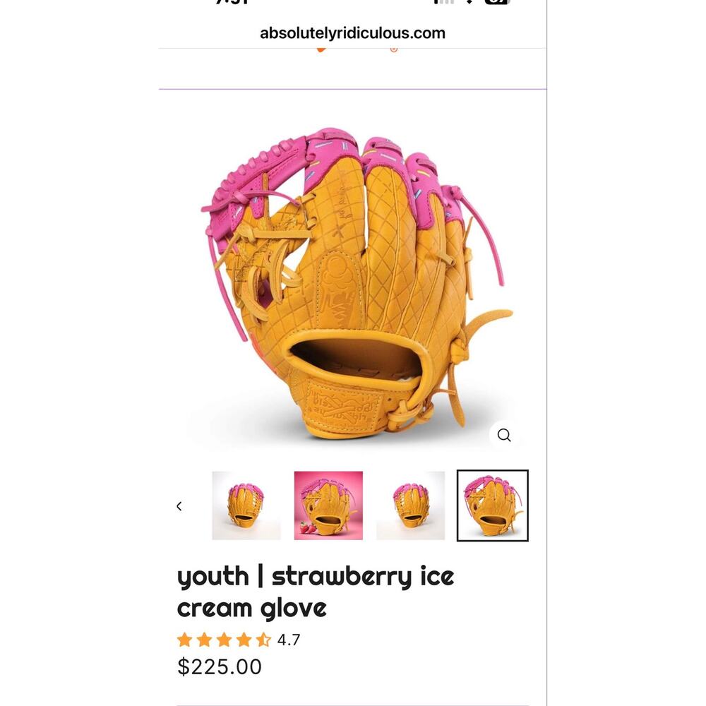Absolutely Ridiculous Strawberry Ice Cream Youth Baseball Glove -never used
